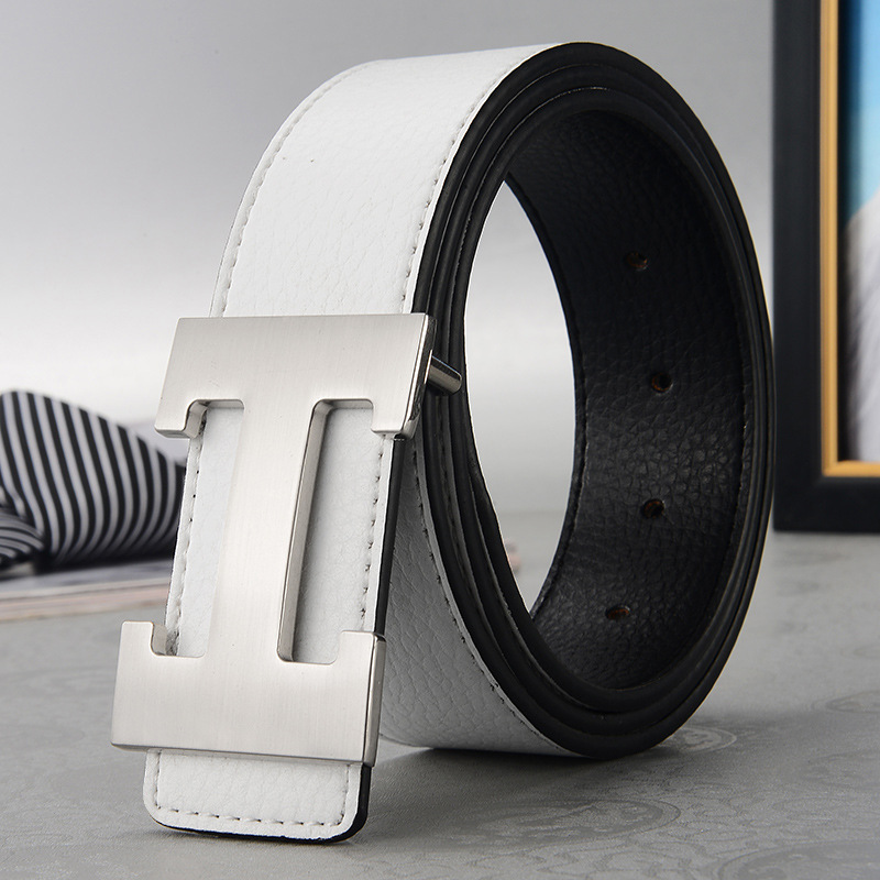 Men’s i-shaped h buckle belt imitation leather letter smooth buckle belt k-stylecasualfashion trendy youth style trouser belt