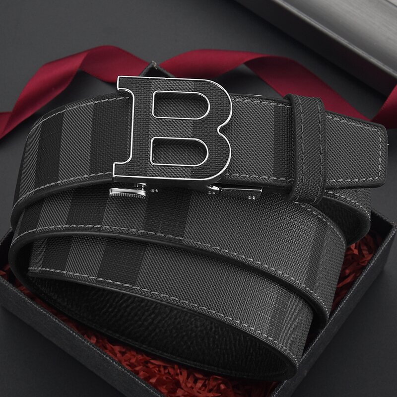High-end leather belt for men, premium business style, genuine cowhide, lettered automatic buckle, casual minimalist belt for men, wholesale
