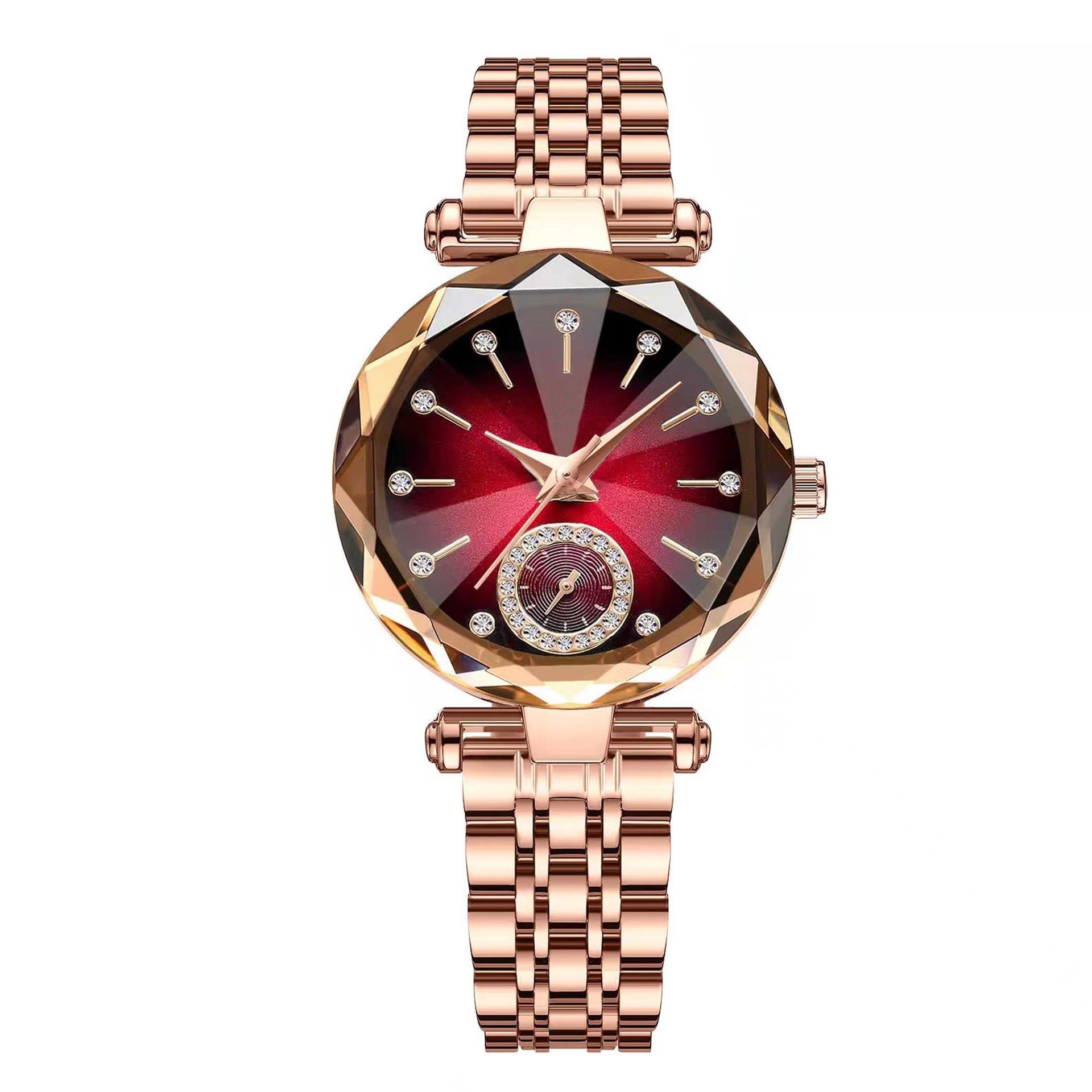 Women’s quartz gold-plated watch – stylish, minimalist alloy strap vintage diamond-accented wristwatch for middle school students