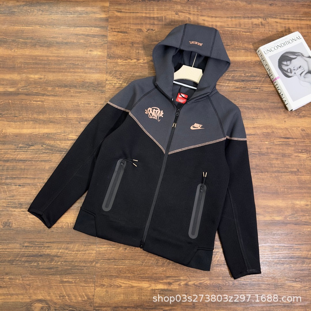 25 spring/autumn syna collaboration “little swoosh” men’s patchwork couple hooded cardigan sweatshirt jacket – trendy style