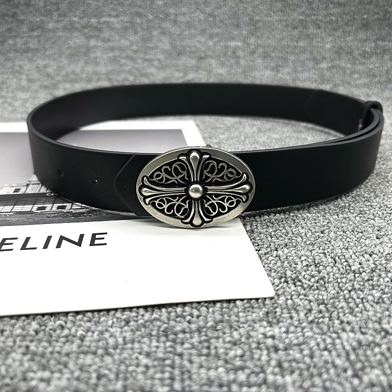 Classic cross star design men’s pu leather belt – vintage buckle, embossed, retro style for nightclub wear