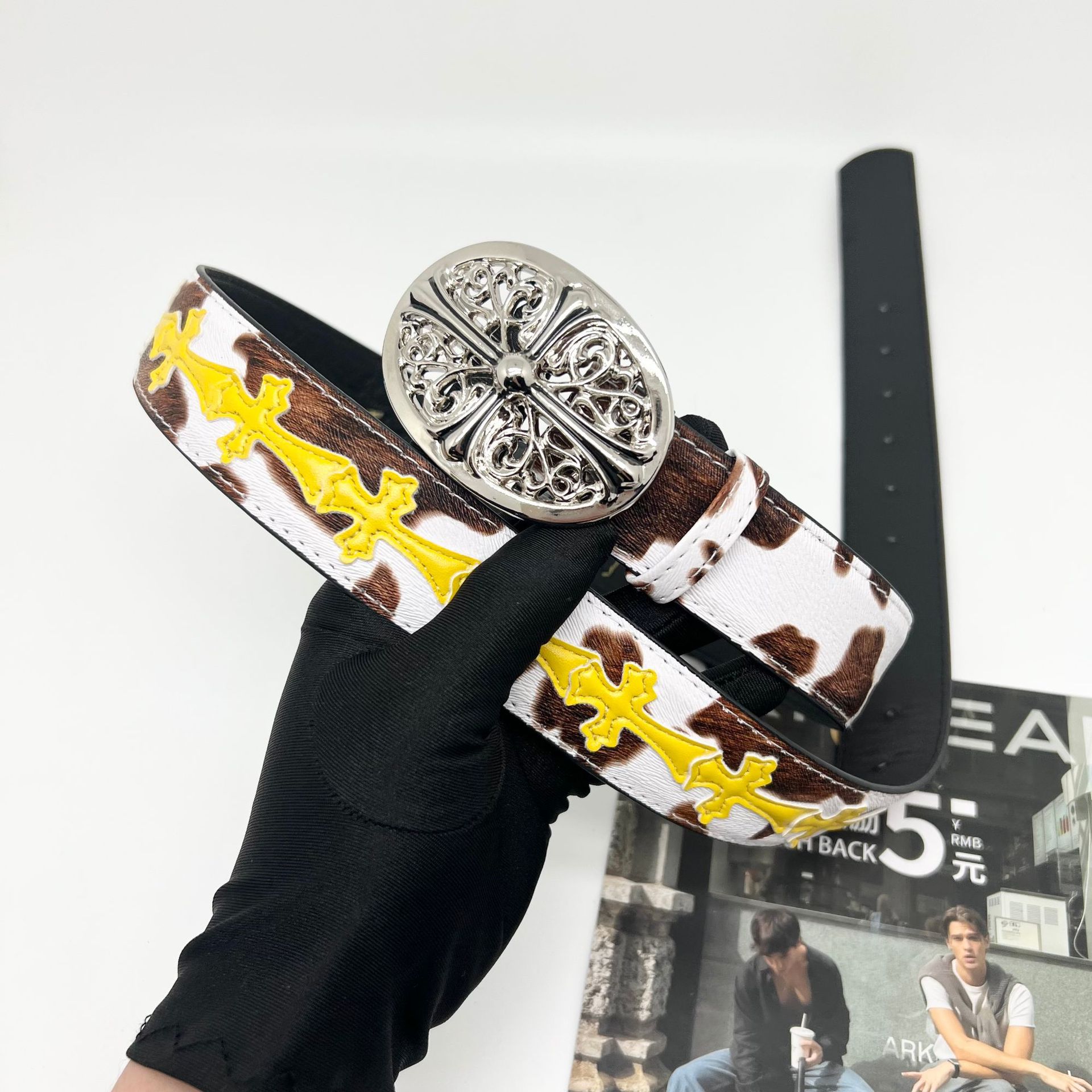 Stylish litchi pattern colorful crocodile white belt for men and women artsy youth belt retrofashion vine roller ten