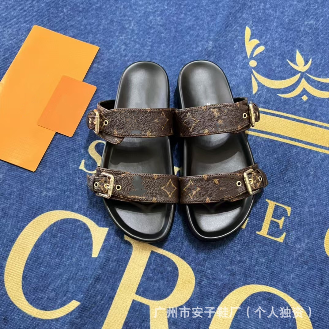 2024 new european and american style middle eastern nigerian singaporean cambodian metal buckle velcro flat sandals