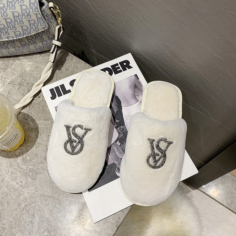 Baotou furry cotton slippers for women easiest for matchfall and winternew arrivalheattech slippers home bright diamond slippers fashionoutwear women’s shoes