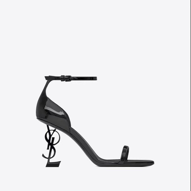 Patent leather sexy sandals women’s 2025 summer new one-strap lettered irregular heel fashion women’s shoes european and american high heels