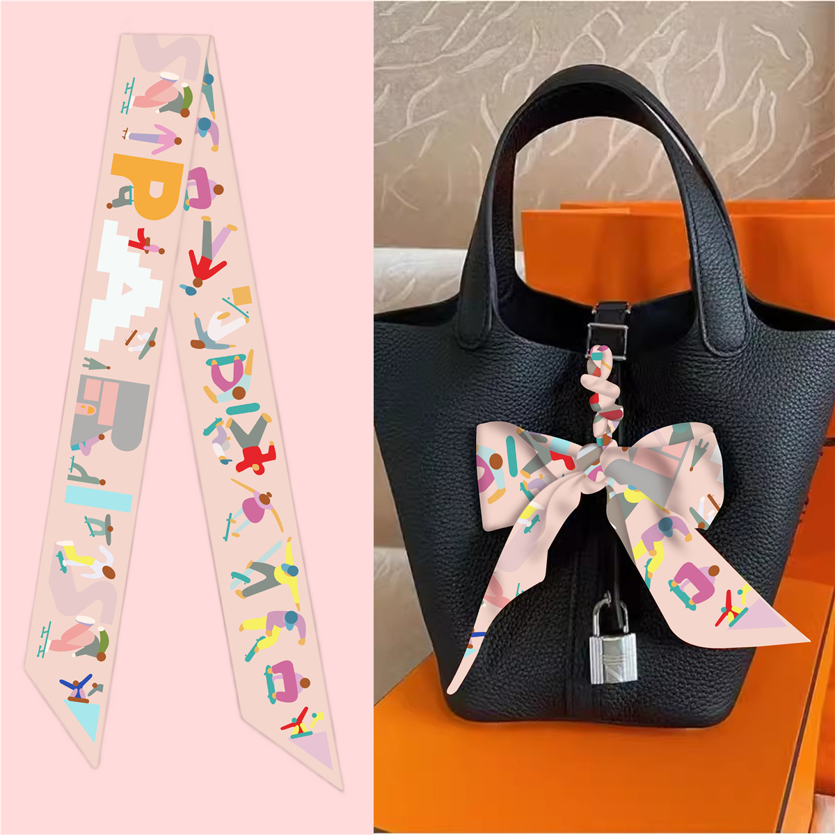 Double-sided small silk scarf high-quality twill silk small ribbon tied bag handle scarf decoration wrapped bag ribbon headband cross-border