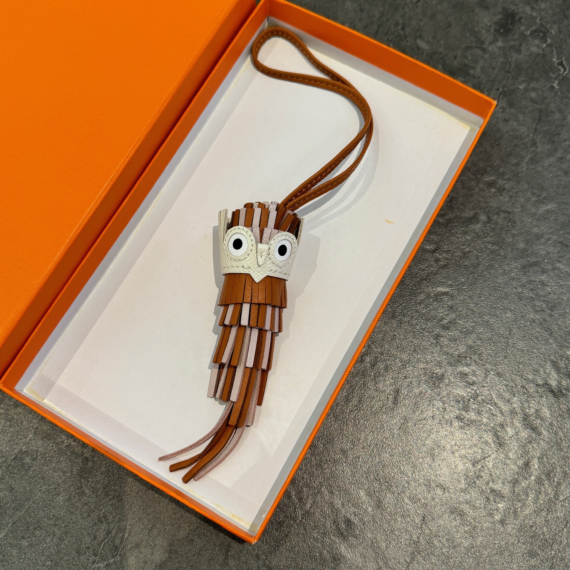 H brand new genuine leather hand-stitched tassel owl bag charm car ornament home decor pendant