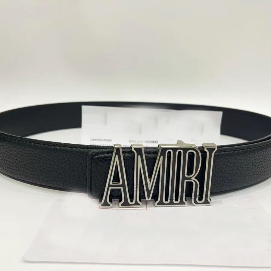 Men’s leather belt – lychee grain, lettered smooth buckle, casual versatile jeans belt, light luxury fashion alloy buckle