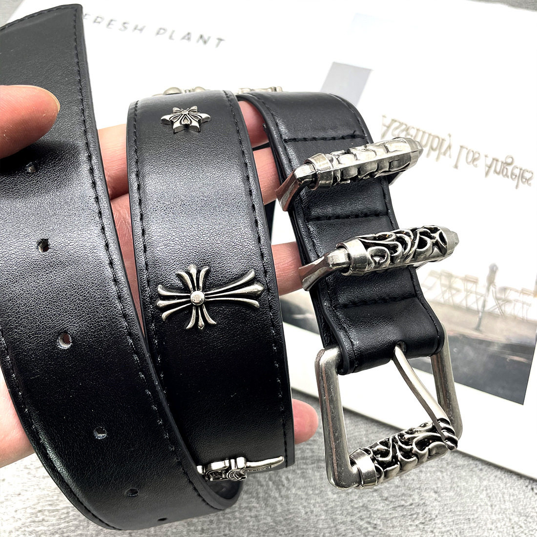 Ch leather belt hollow roller men’s and women’s new arrival pin buckle easiest for matchretrostylish punkjeans decorative belt