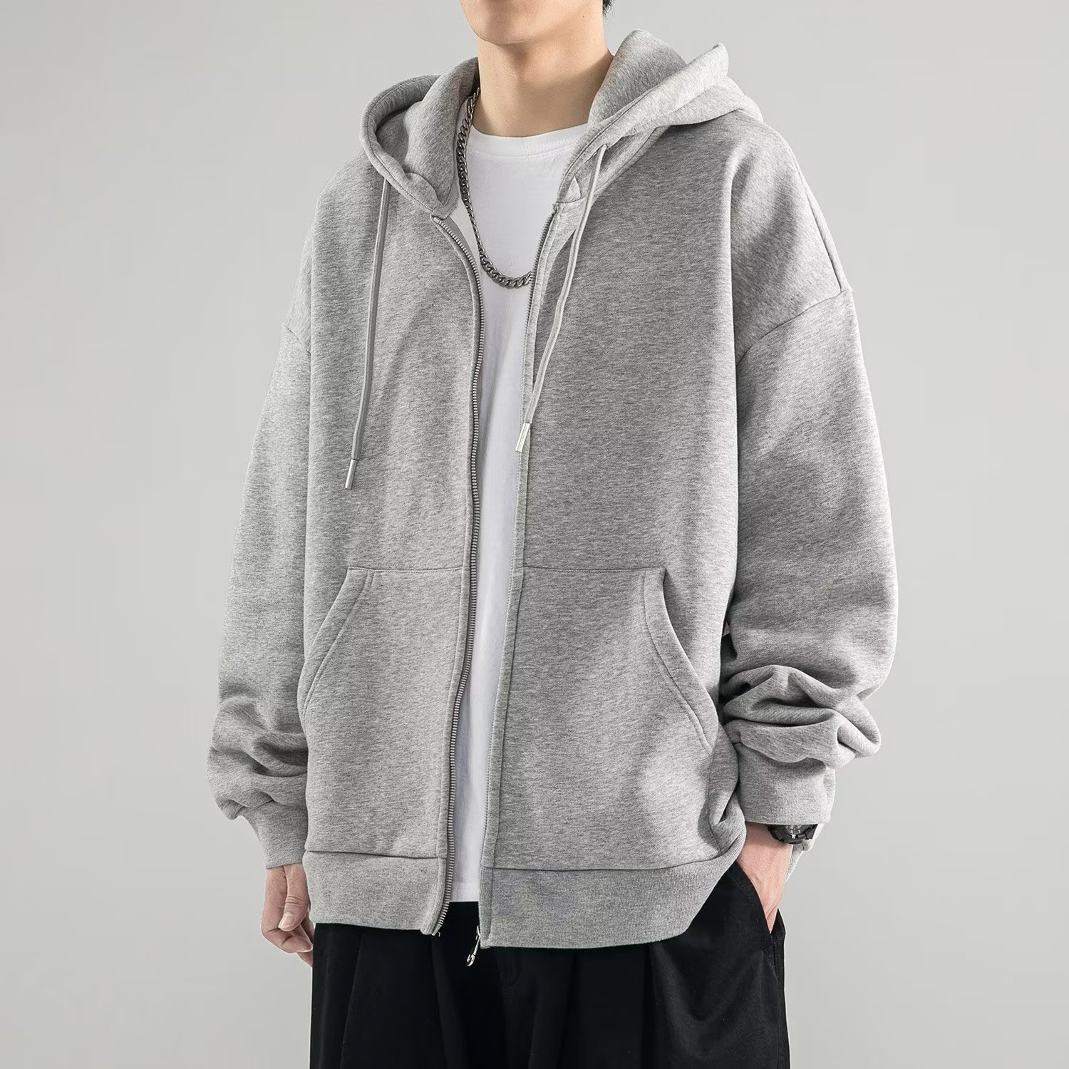 Heavy weightcardigansweatshirtmen’s spring autumnew arrival sports jacketmenpure color hoodedcasualloosetopsoutwear trendy
