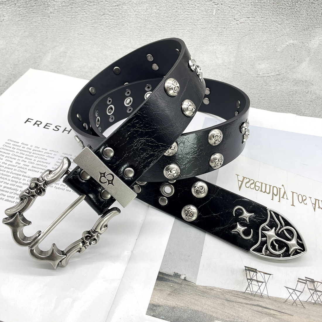 Ch holy sword cross belt men’s roller hollow evergreen style vine women’s belt star style perforated heart