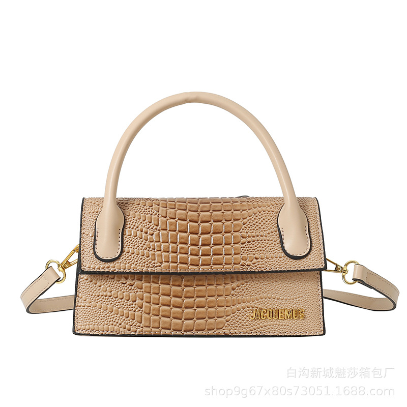 Cross-border women’s handbags: stylish and trendy, featuring letter detailing, crocodile embossing, solid colors, and versatile designs for shoulder or crossbody wear