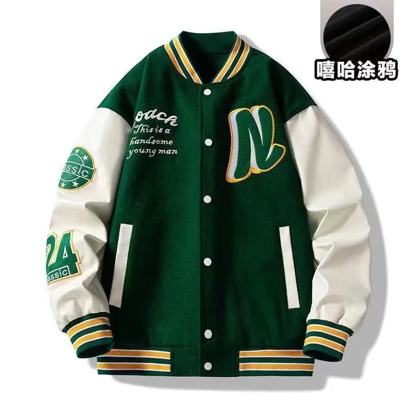 Trendy brand patchwork jacket new print baseball jacket street style cool autumn couple’s jacket hong kong style top