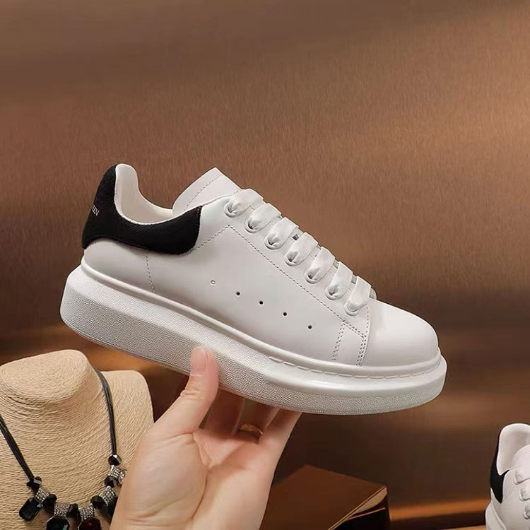 Mcqueen versatile white sneakers for women, 2022 summer new arrival, platform chunky sole, hidden heel, genuine leather, breathable, couple’s shoes for men and women