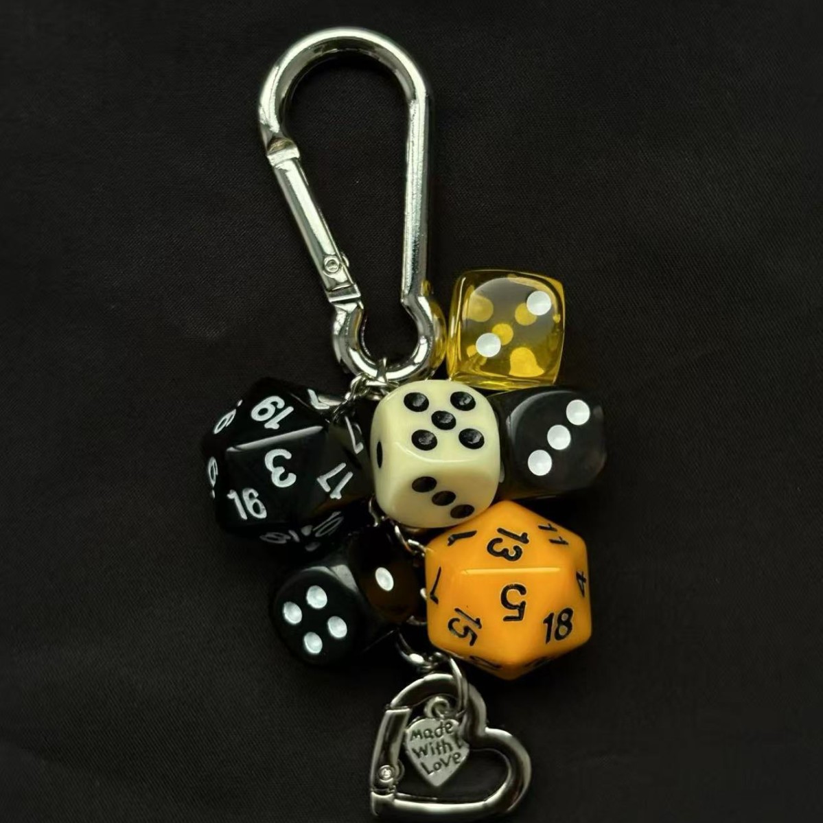 Classic irregular dice bag charm – retro design, unique phone charm, bag chain, brown & green color block accent 1