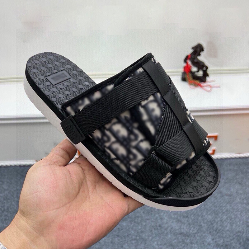 Slide men’s slippers 2025 summer d letter embroider belt buckle webbing flip flops cambodia vietnam singapore