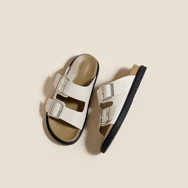 Birkenstock women’s platform sandals – summer outdoor wear, 2024 new fashion leather buckle casual beach flip-flops