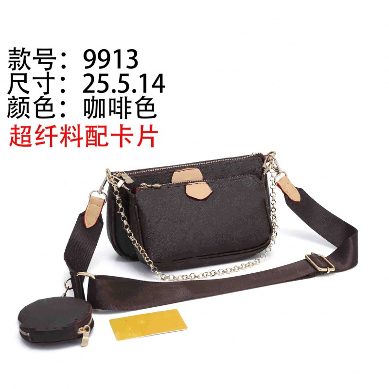 2023 european and american fashion wholesale foreign trade source bag three-piece set chain mahjong bag hot-selling women’s bag 9913