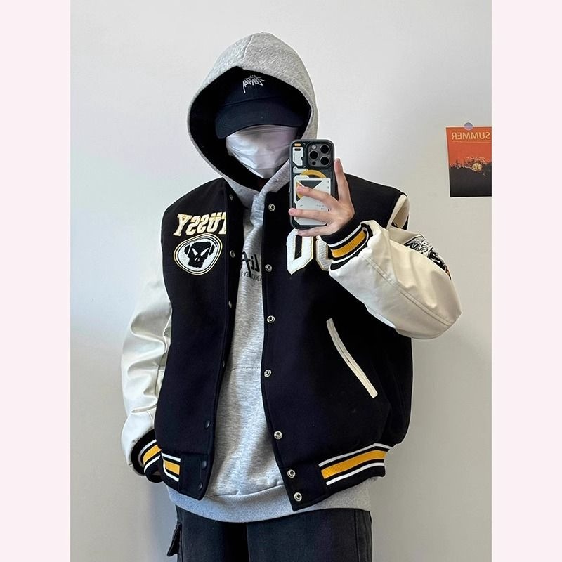 2025 spring/autumn new american style patchwork print jacket – premium, trendy baseball jacket – edgy & stylish cropped jacket