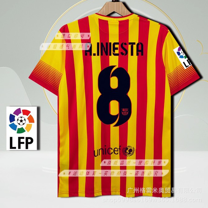 11121314 la liga豪门retro jersey home and away pique puyol messi fan edition football uniform