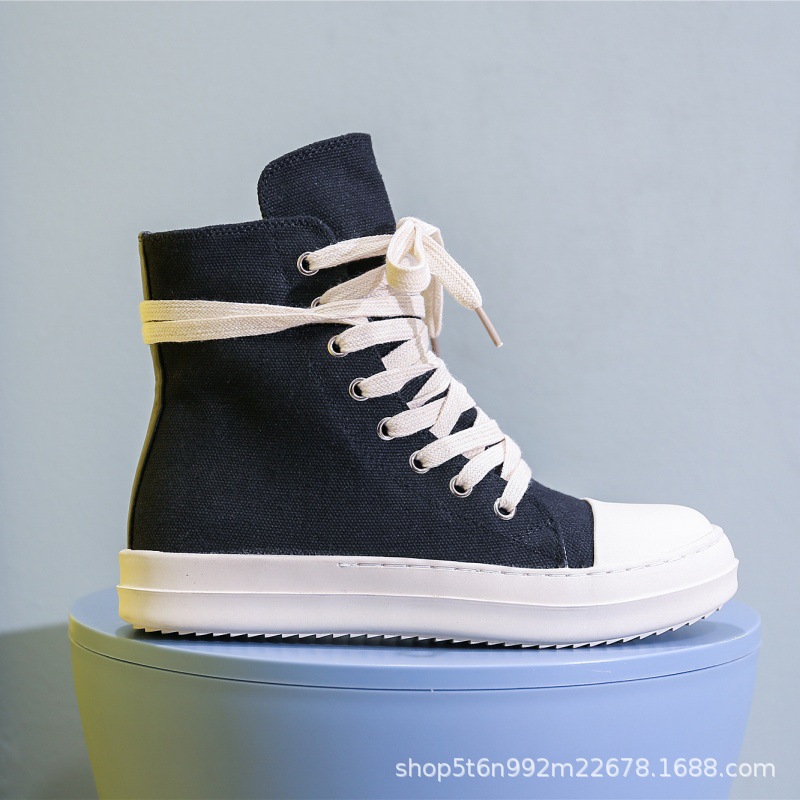 2024 european and american new arrival cross-border high-top canvas shoes, couple style, plus size women’s shoes, versatile color, lace-up trendy sneakers