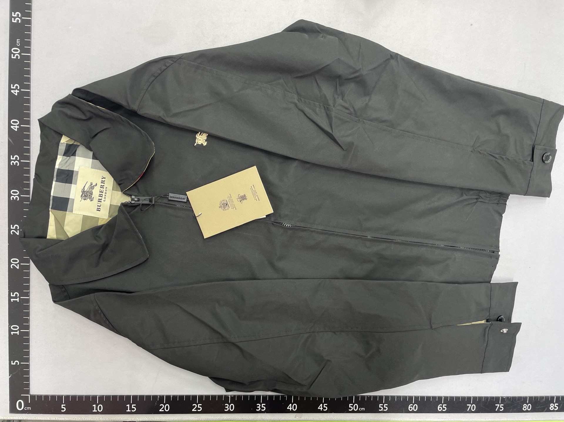 Left embroidered apricot combat code plaid lining black lapel jacket 88030943 4