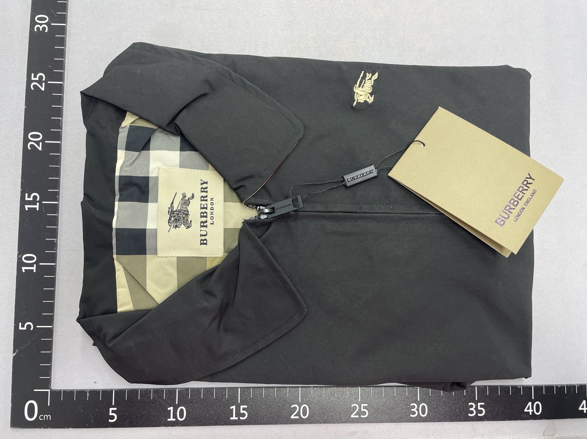 Left embroidered apricot combat code plaid lining black lapel jacket 88030943 5