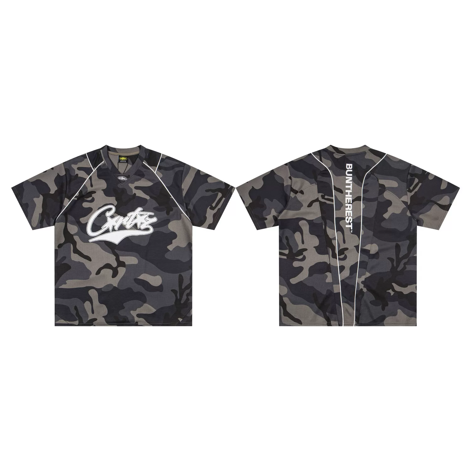 American street retro corteiz camouflage letterprinting men’s and women’s loose sports jersey v neck short-sleeved t-shirt ins