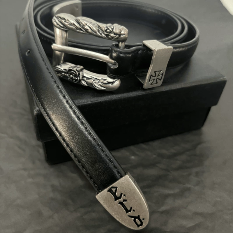 Erd melancholy rich second generation distressed punk style belt cross rose high-end black thin belt