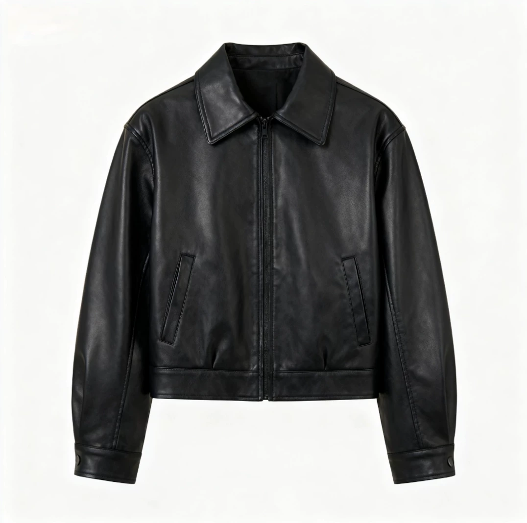 Left black small size leather head gold zipper black batch jacket 44120722