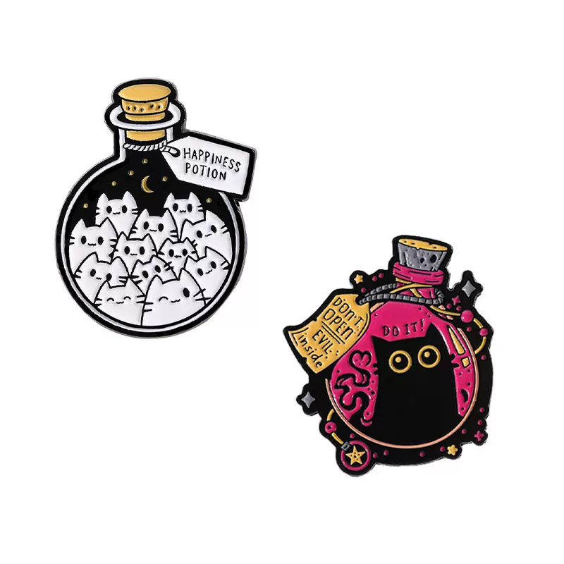 Cute cartoon cat in a bottle brooch metal badge for men and women besties metal badge bag clothes accessories medal