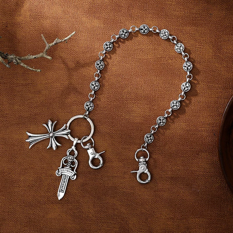 Linxinyanfashionretrojeans chain bag hanging chain sword ball beads cross waist chain buckle pendant trendy