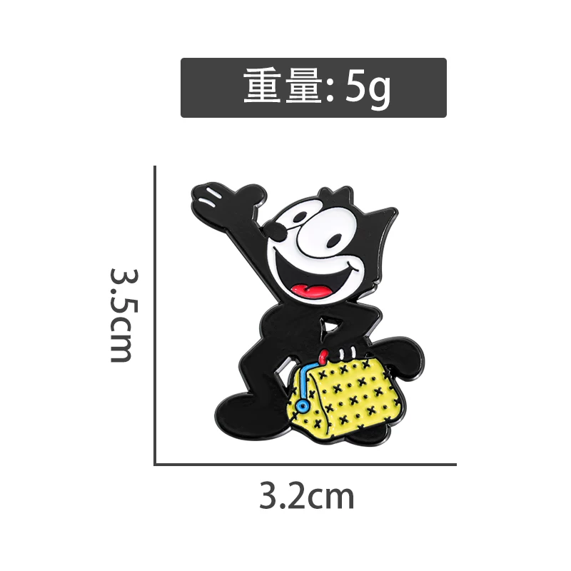 Felix the cat with dagger brooch – cute cartoon metal badge for bags, clothes, and accessories – small gift 1